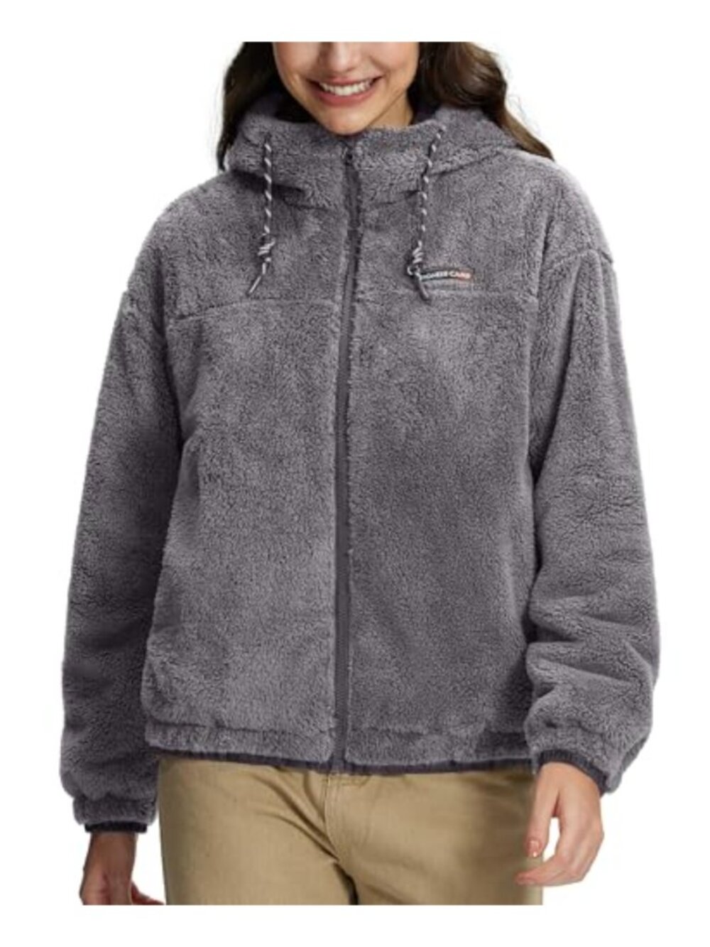 Women's Full Zip Fleece Jacket Hooded Sherpa Winter Coat Lightweight Warm